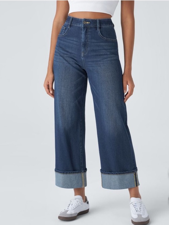 HALARA Denim - NWT HALARA Meduim Petite Women's Indigo Wide-Leg Cuffed Crop Blue Jeans